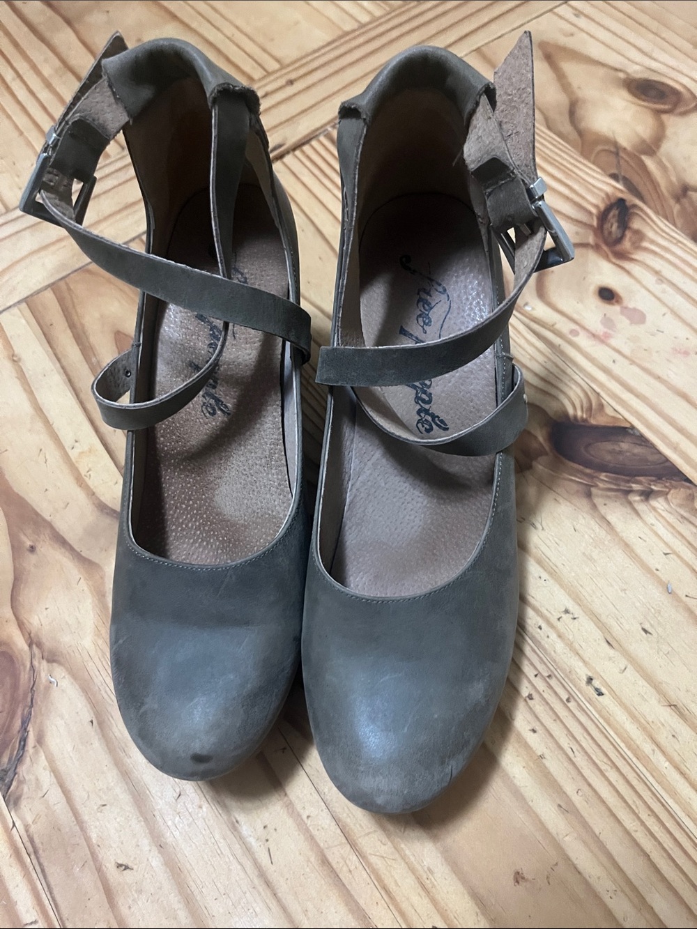 Free People Olive Taupe Ankle-Strap Mary Jane Heels - Picture 11 of 11